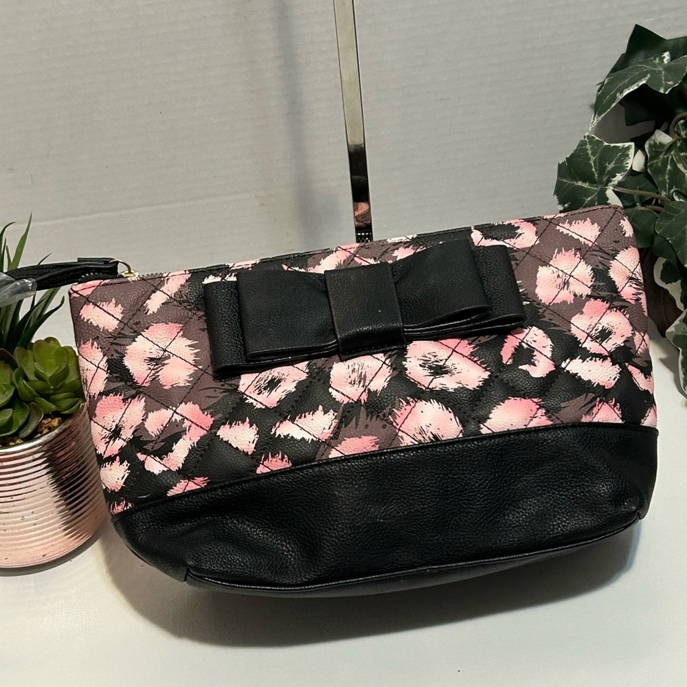 Betsey Johnson Black and Pink Cosmetic Bag